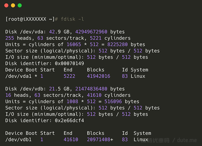 使用 fdisk -l 命令查看分区结果